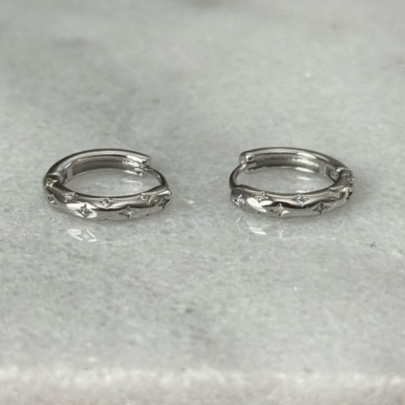 Modest Lu Jewelry - COPY - Sterling Silver Star Crystal Pave Hoop Earrings
Brand New